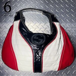 Gucci Tri-Color Patent Leather Medium Moto Snow Glam Hobo in Red